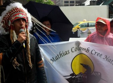 Chief Arlen Dumas, Mathias Colomb Cree Nation at a Hudbay Minerals protest.